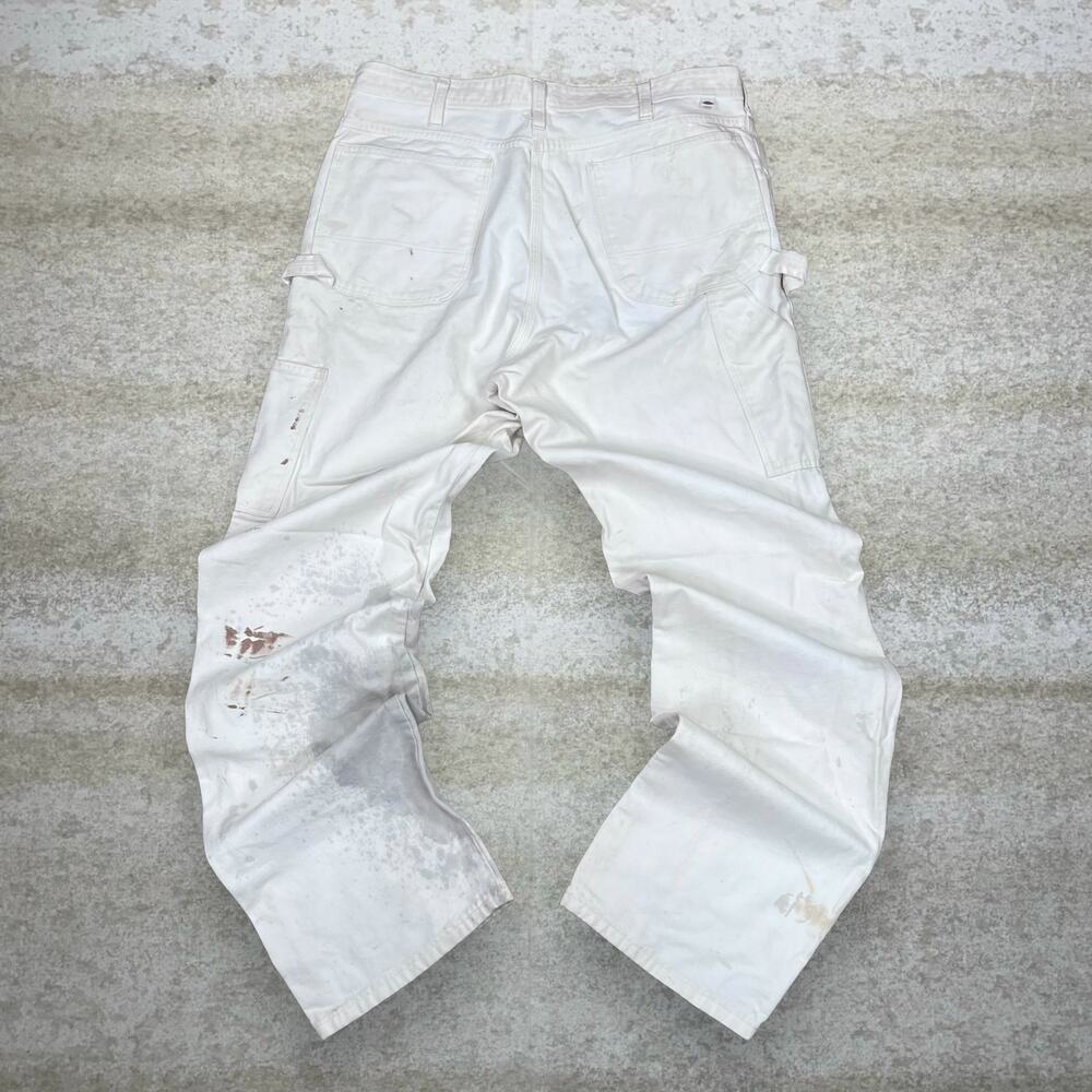 Vintage 90s Dickies Carpenter Pants 36x34 Baggy Cream White Canvas Dungarees